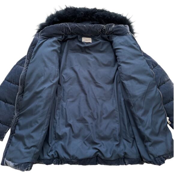Loft Blue Faux Fur Detachable Hood Crushed Velvet Puffer Quilted Coat Small - Picture 8 of 13